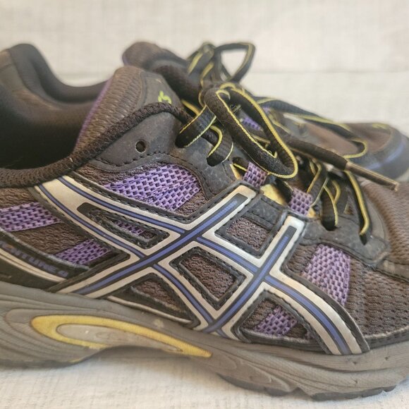 Asics Womens Gel Trail Running Shoes Size 8 Purple & Black With Yellow Accents - Picture 2 of 6